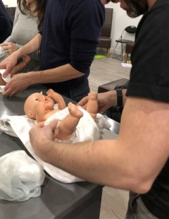 Midwives for Mothers practical training session at one of our antenatal classes in Frenchay Bristol