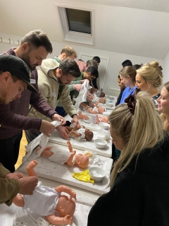 Midwives for Mothers practical training session at one of our antenatal classes in Frenchay Bristol